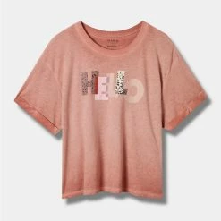 TORRID Hello Relaxed Fit Signature Jersey Crew Neck Roll Sleeve Crop Tee