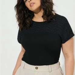 TORRID Cotton Eyelet Inset Dolman Short Sleeve Tee