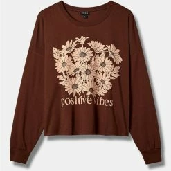 Null Positive Vibes Relaxed Fit Cotton Jersey Crew Neck Long Sleeve Crop Tee