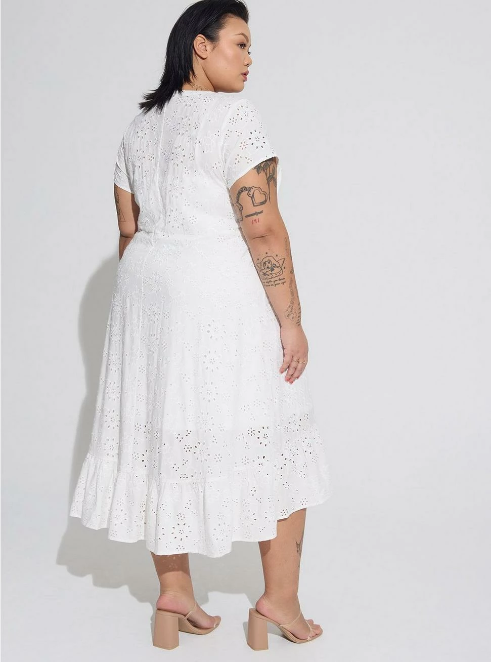 TORRID Midi Eyelet Hi Low Button Front Shirt Dress - Image 2
