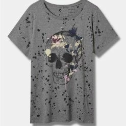TORRID Floral Sketch Skull Vintage Cotton Crew Neck Tee
